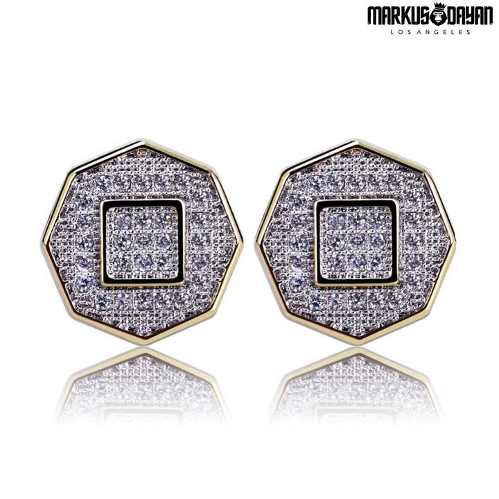 Iced Stud Earrings Cubic Polygon 18k Gold Plated - Markus Dayan