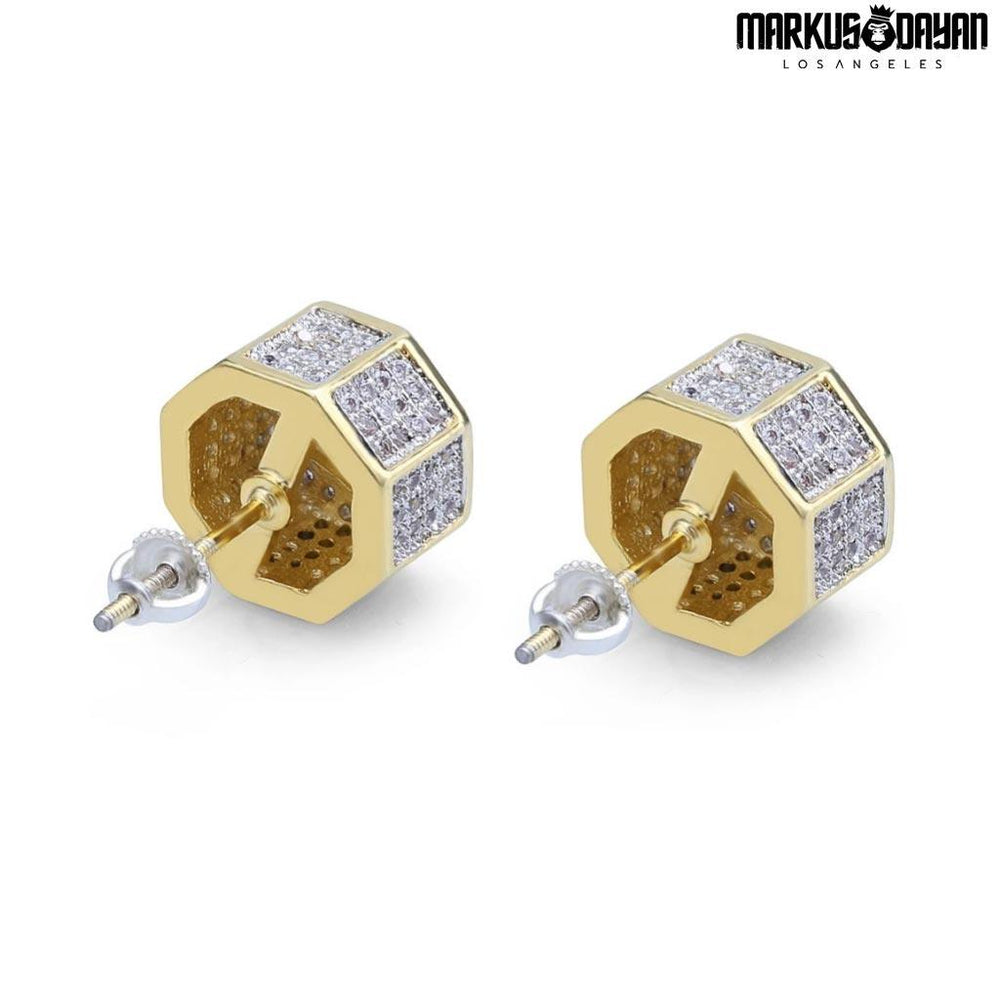 Iced Stud Earrings Cubic Polygon 18k Gold Plated - Markus Dayan