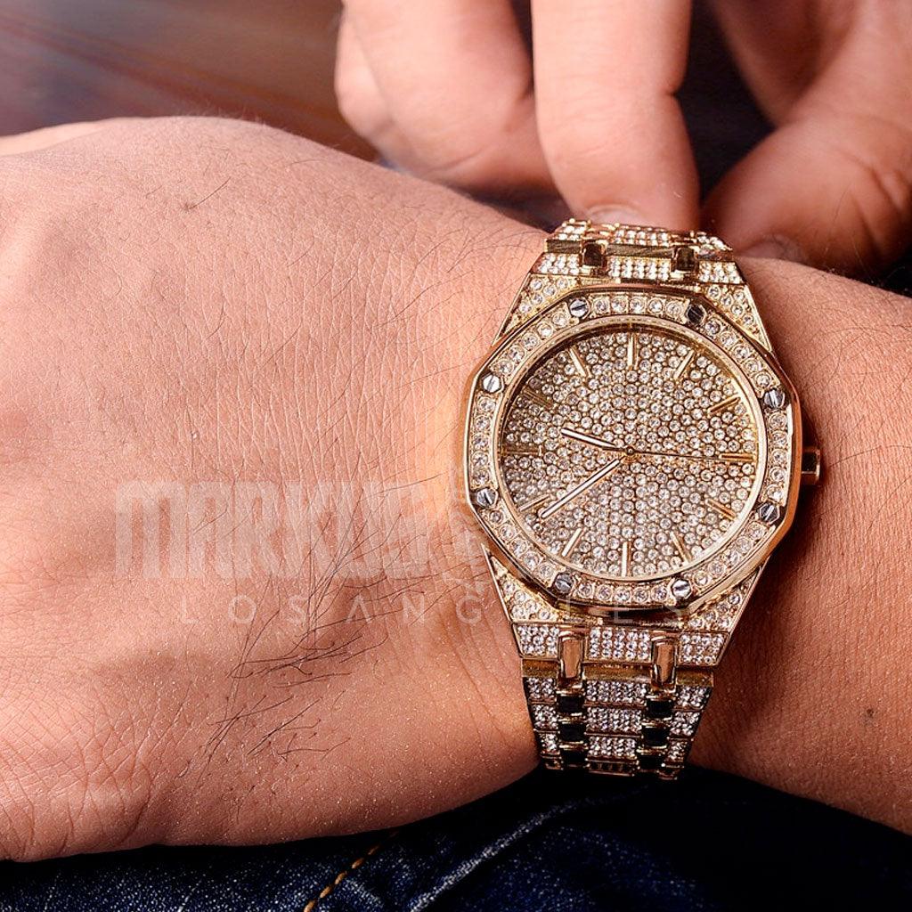 Iced Watch Luxury Big Dial Round Quartz 18K Gold - Markus Dayan