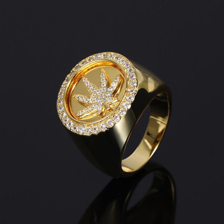 Iced Weed Maple Leaf Ring 14K Gold - Markus Dayan
