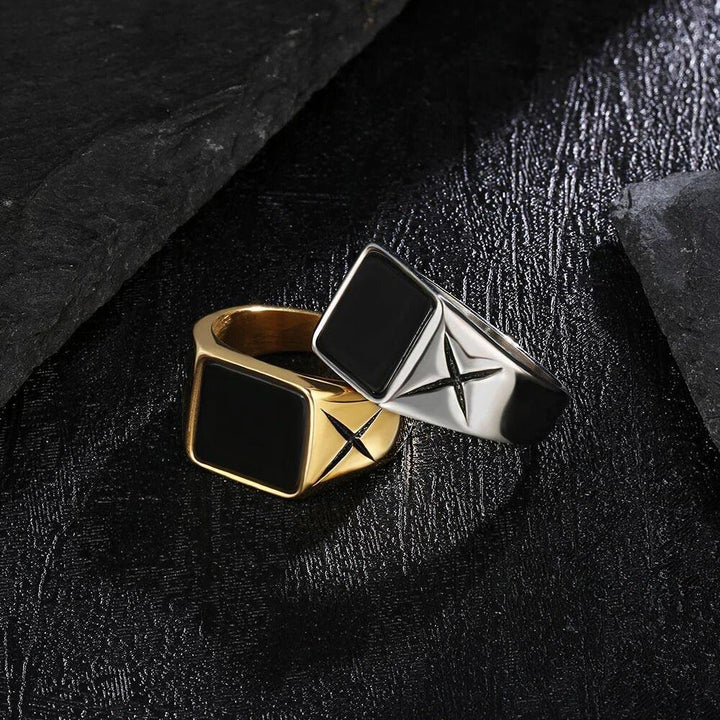 Onyx Mens Ring 316L in 18K Gold/White Gold - Markus Dayan
