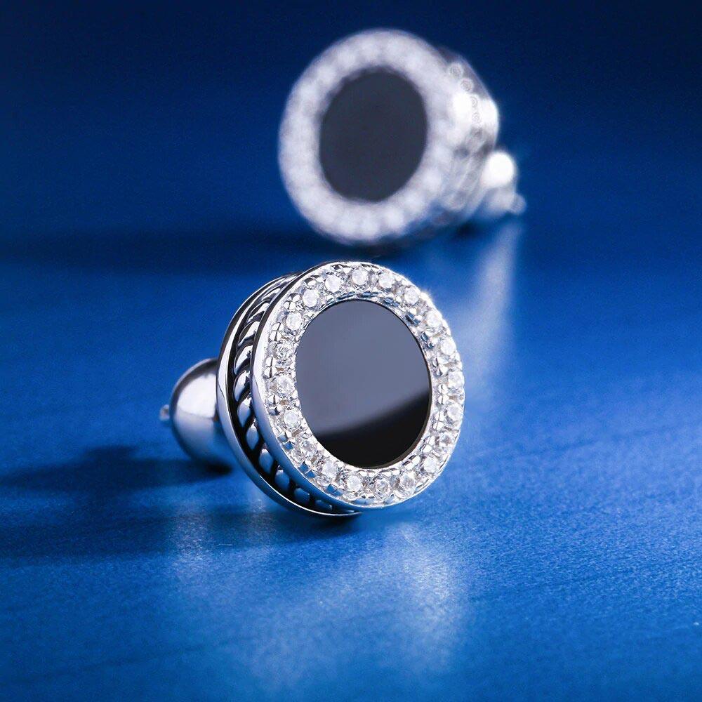 Round Black Onyx Diamond Stud Earrings for Men - Markus Dayan