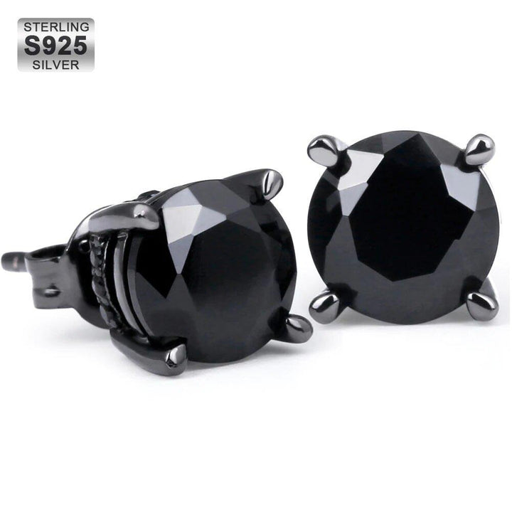 S925 Round Black Diamond Stud Earrings in Black Gold - Markus Dayan