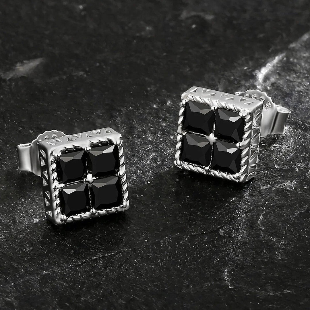 Square Black CZ Iced Stud Earrings - Markus Dayan