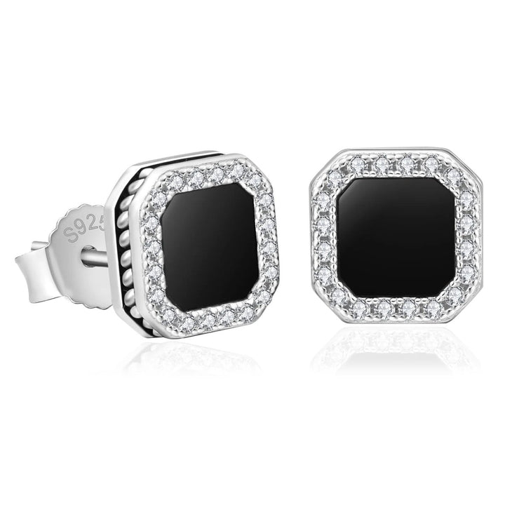 Square Black Iced Diamonds Stud Earring - Markus Dayan