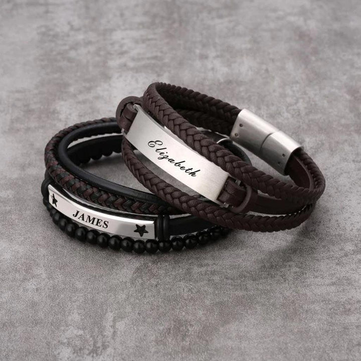 STACKED PERSONALIZED LEATHER BRACELET - Markus Dayan