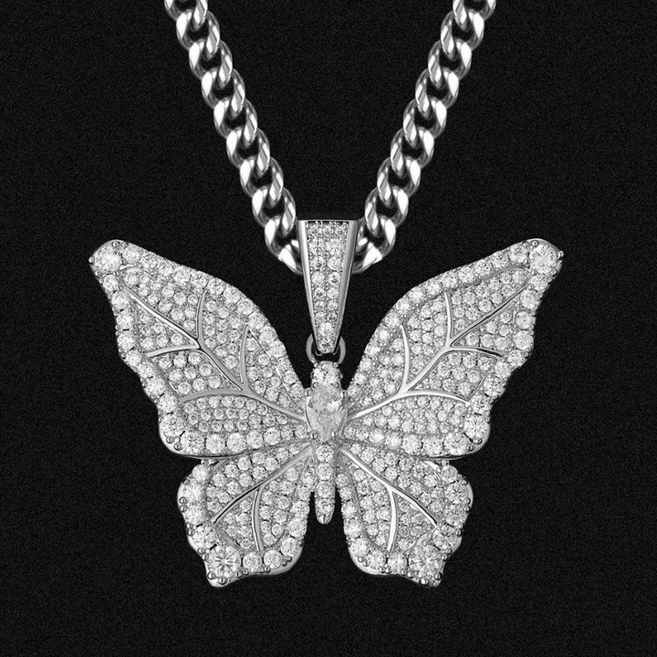 White Gold Butterfly Filled Crystal Necklace Pendant 14K Gold - Markus Dayan