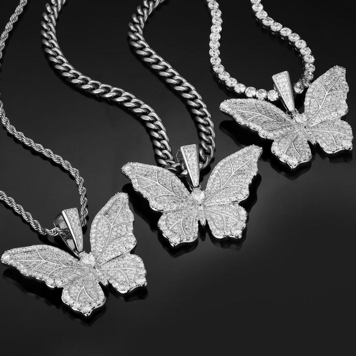 White Gold Butterfly Filled Crystal Necklace Pendant 14K Gold - Markus Dayan